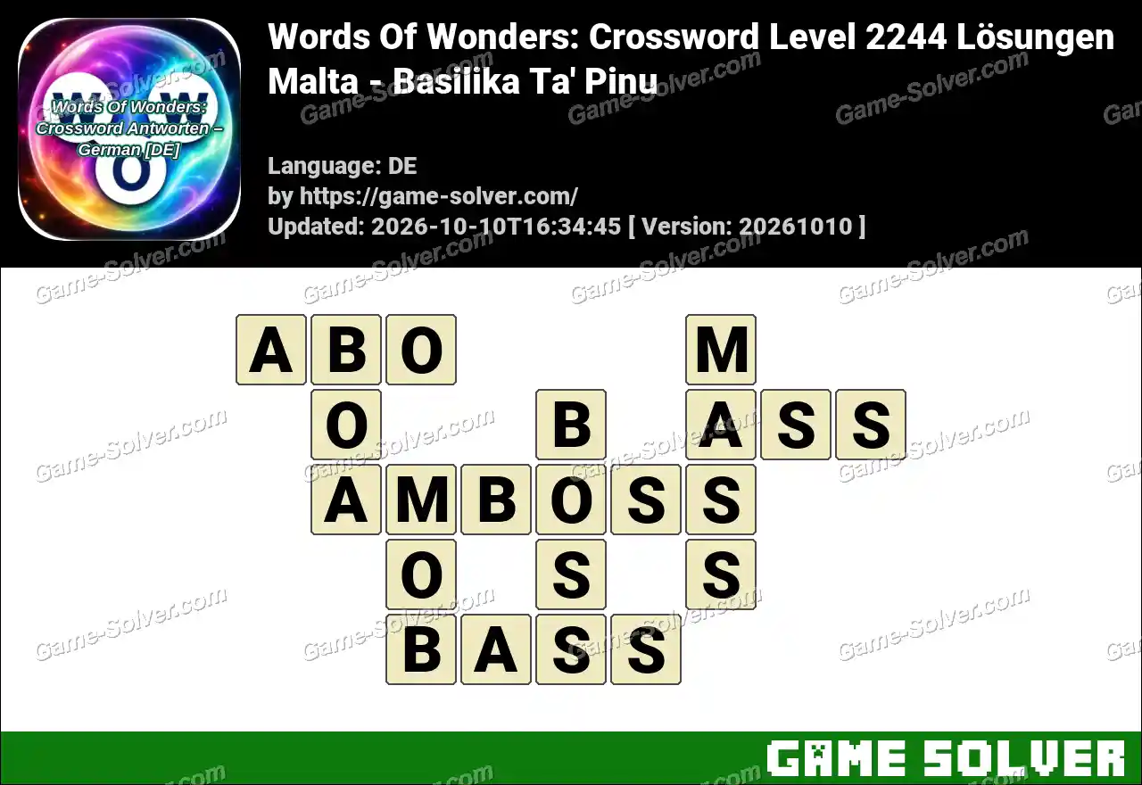 Words Of Wonders: Crossword Level 2244 Lösungen – Malta – Basilika Ta’ Pinu